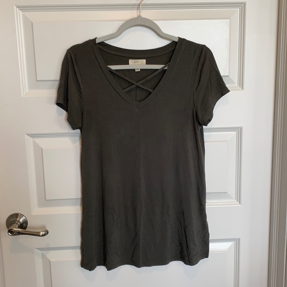 Olive Green Crossed Detailed Top